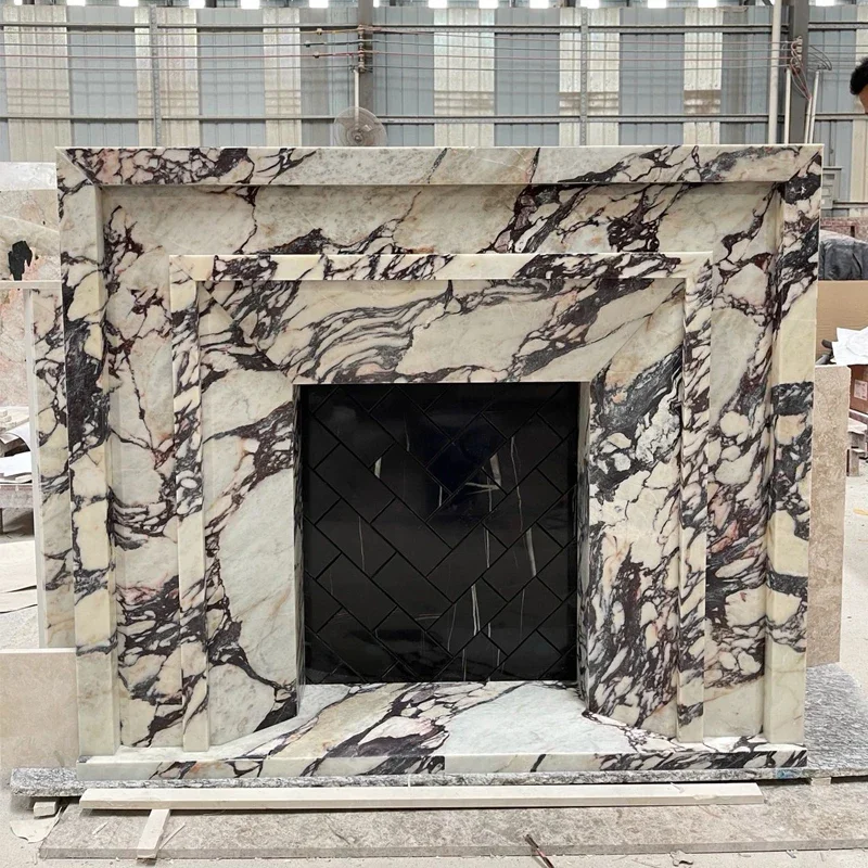 مدفأة بولغاري رخامية كاراتاتا مدفأة من الحجر الأرجواني خزانة مدفأة بسيطة