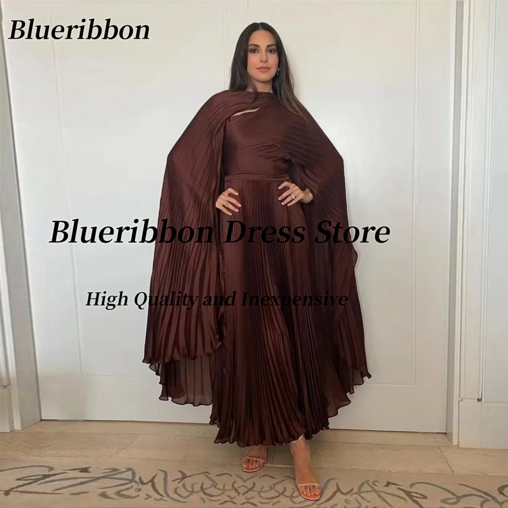 Blueribbon Celebrity Women Formal Occasion Wear Evening Dresses Saudi Party فساتين مناسبة رسمية Pleats Ankle Length Prom Dress