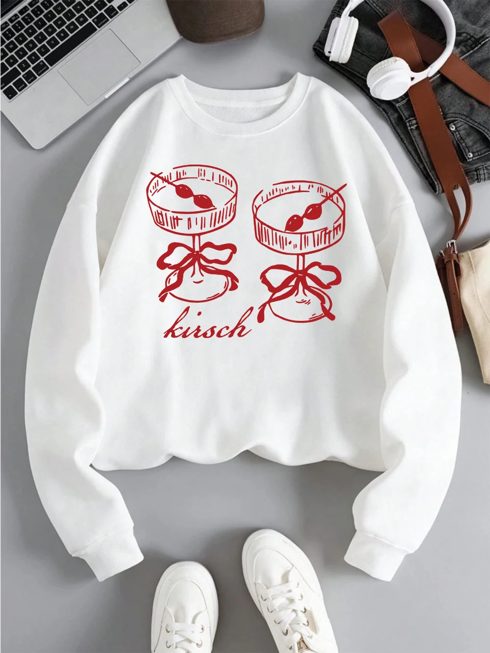 The Butterfly Butter Bottle Design Sweatshirt Woman Autumn Casual Pullover Loose Soft Sweatshirts Comfortable Harajuku Clothes