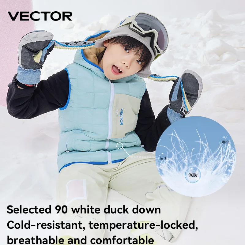 VECTOR Children\'s Double-sided Down Jacket Mid-level Vest for Warmth and Protection Suitable for Indoor and Outdoor Skiing