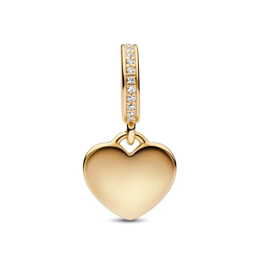 Golden Sparkling Heart Dangle Charm Fit Original Pan Basic Bracelet DIY Women Elegant Jewelry Gift Summer New