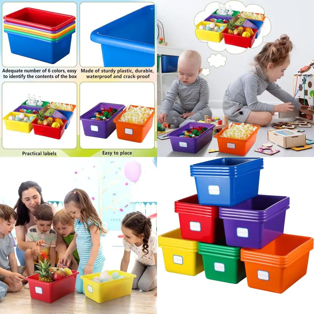 

24 пластиковых контейнера для хранения в классе Cubby с этикетками, штабелируемые, 11,5x7,5x5 дюймов, красочные
