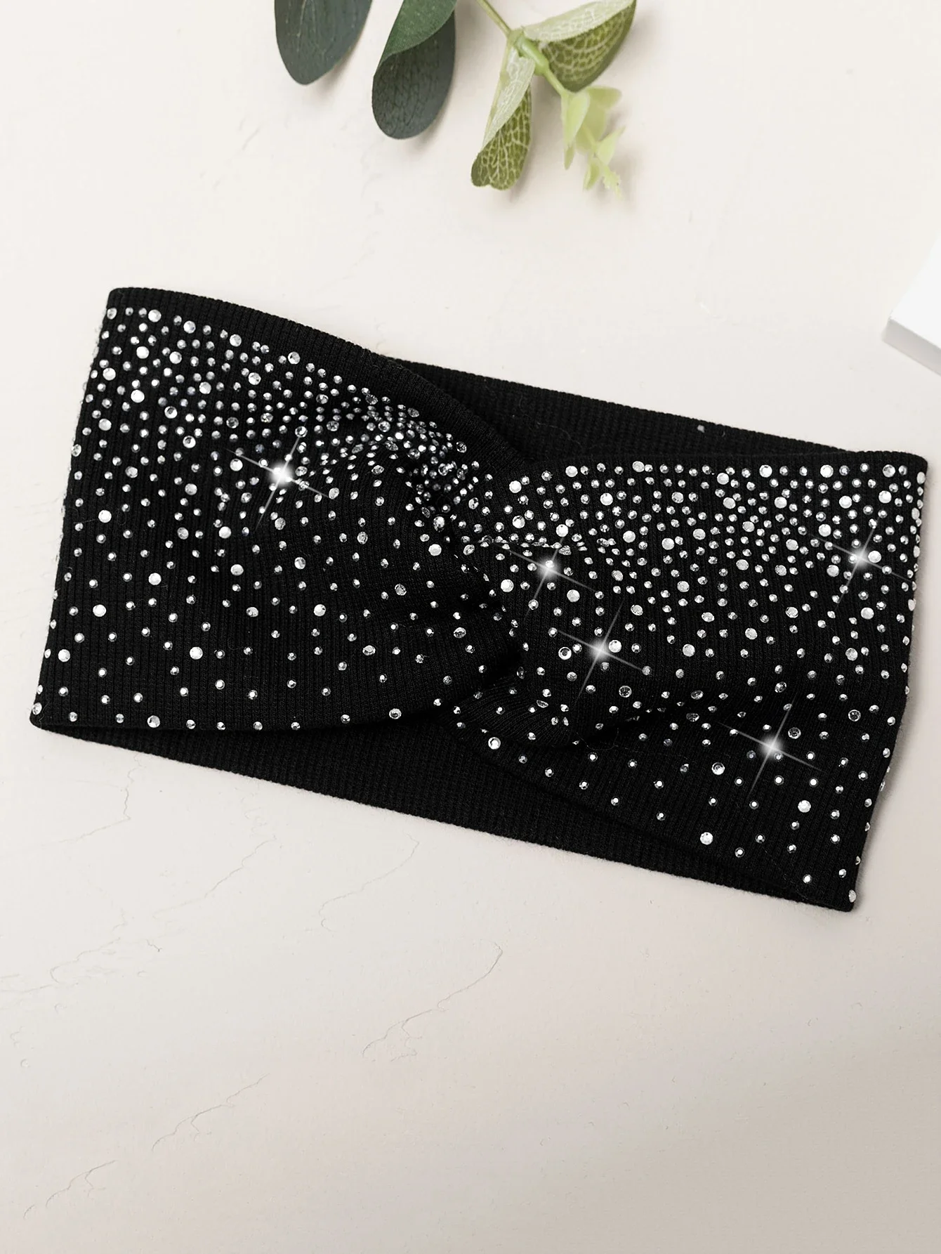 

Rhinestone Bow Headband For Women Party Hair Accessory Elegant Turban Style