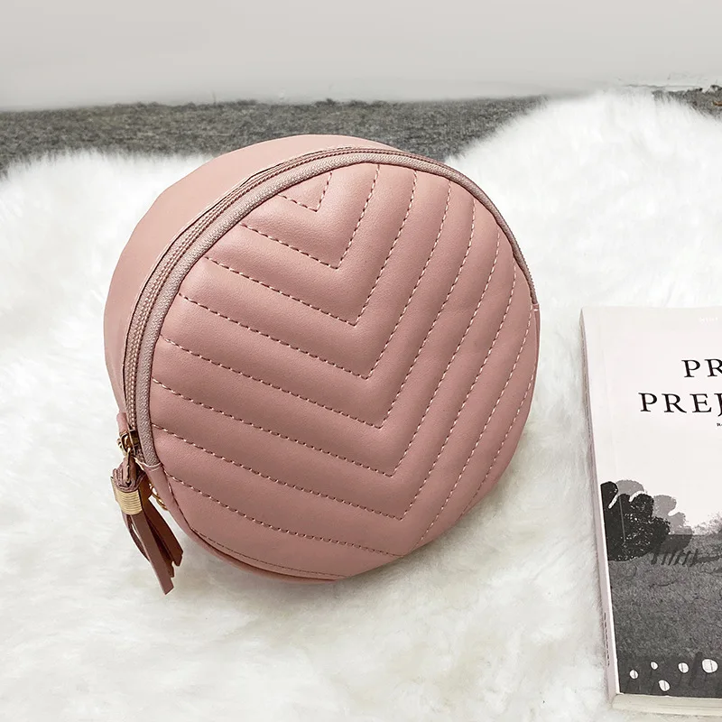 Designer Fashion Women Round Bag Leather Women\'s Circular Crossbody Shoulder Bags with Tassel Ladies Purse Female Bolsa Handbag