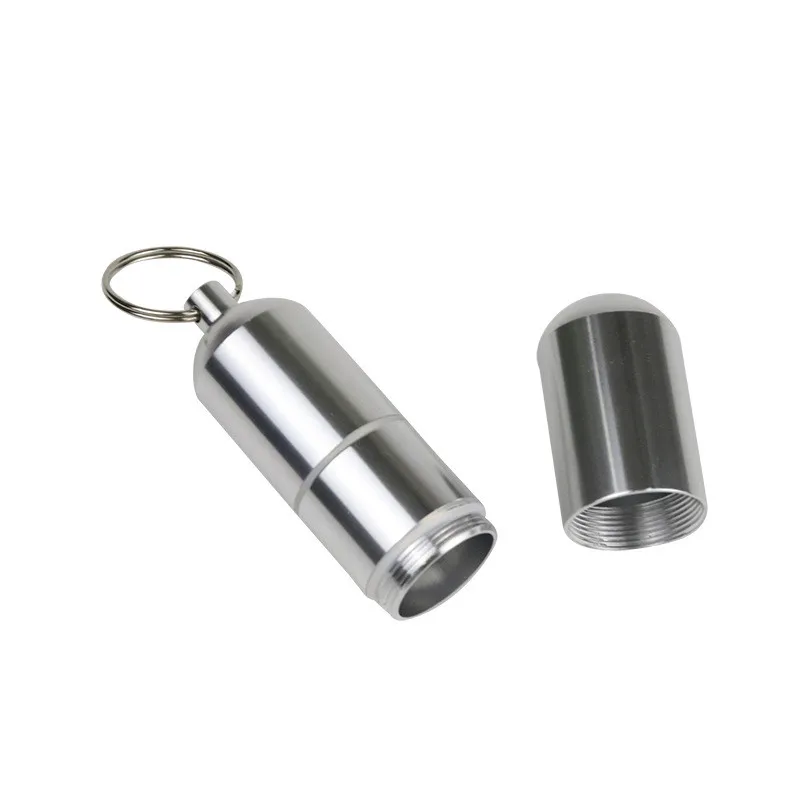 Silver Aluminum Alloy Cigarette Box Waterproof Cigarete Case Pill Toothpick Capsule Holder with Keychain Mens Gift