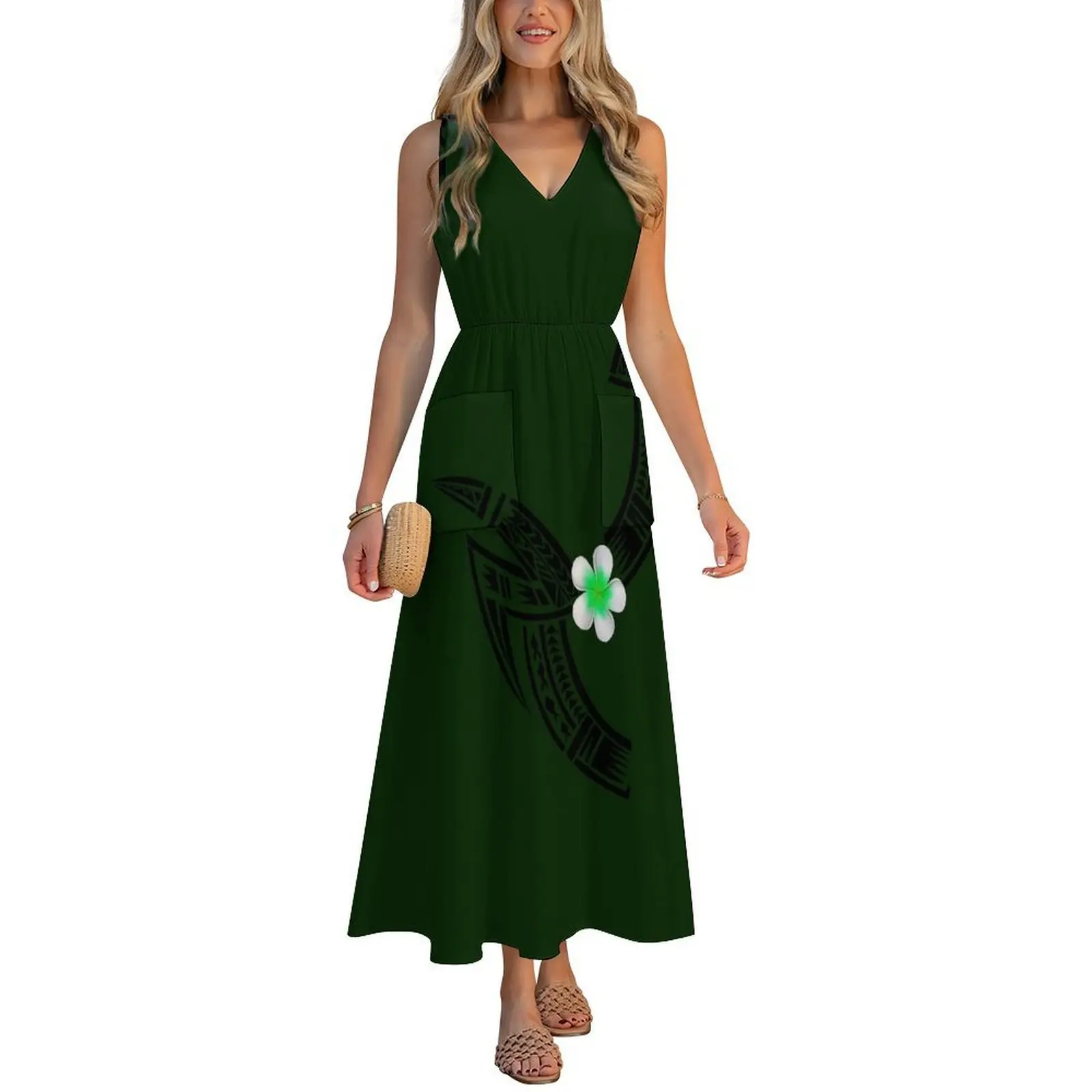 Comfortable Fabric Dress Sexy And Form-Fitting Beach Dress Customizable Pattern Beach Dress With Polynesian Style Patterns