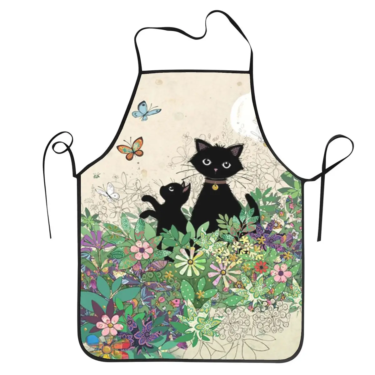 Schürze im Cartoon-Tierstil mit Katzenmuster, Kochschürze, wasserdicht, für Küche und Reinigung, für Damen und Herren, Gartenarbeit