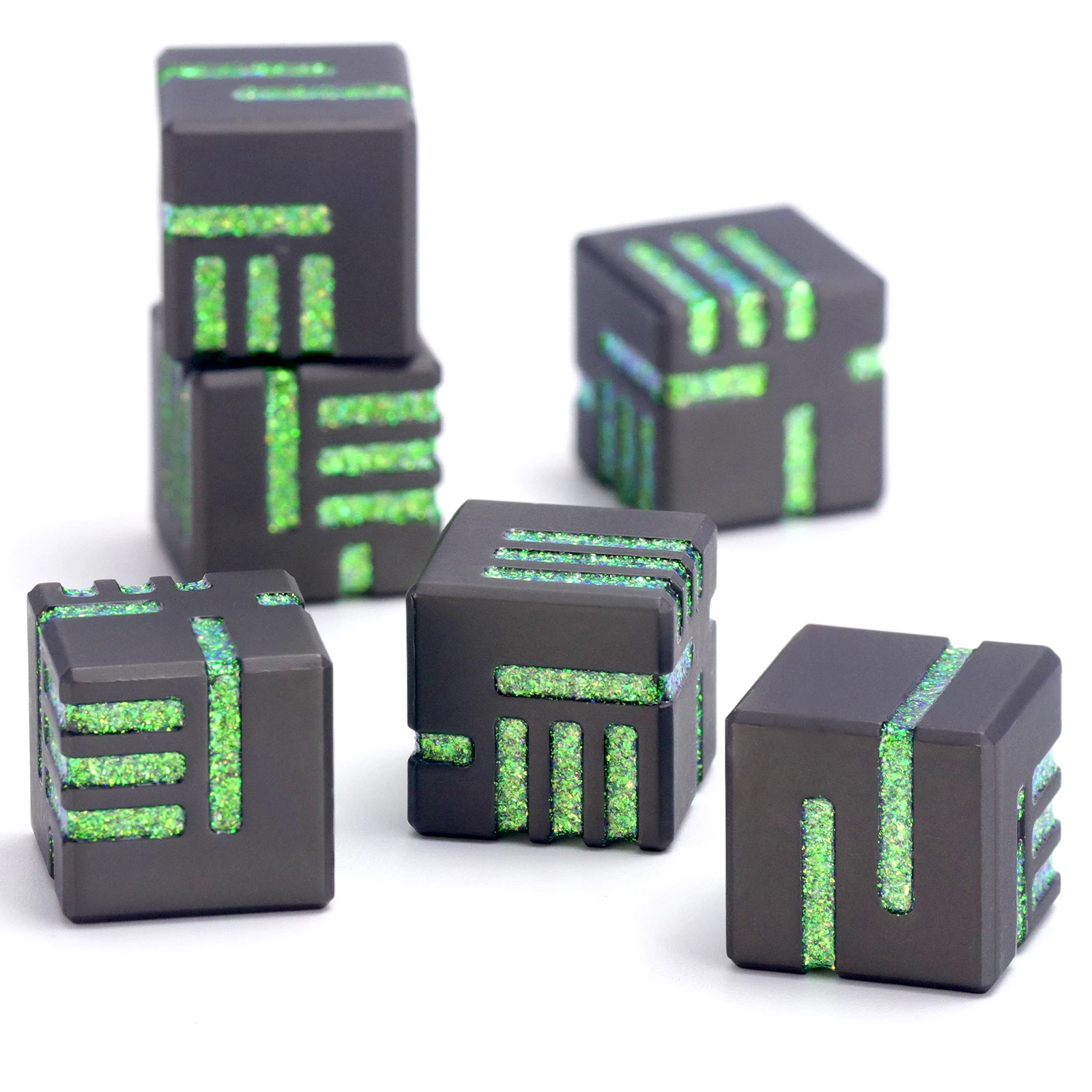 6 Sides Metal Dice, 6PCS DND Dice Set  D6 Dice, Game Newly Designed Concept Dice for Tabletop Games(Glitter Green)