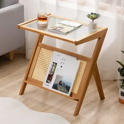 Mobile Side Table Foldable Coffee Table Bamboo Tea Table Bedroom Save Space Bed Side Table Large Capacity Living Room Furniture