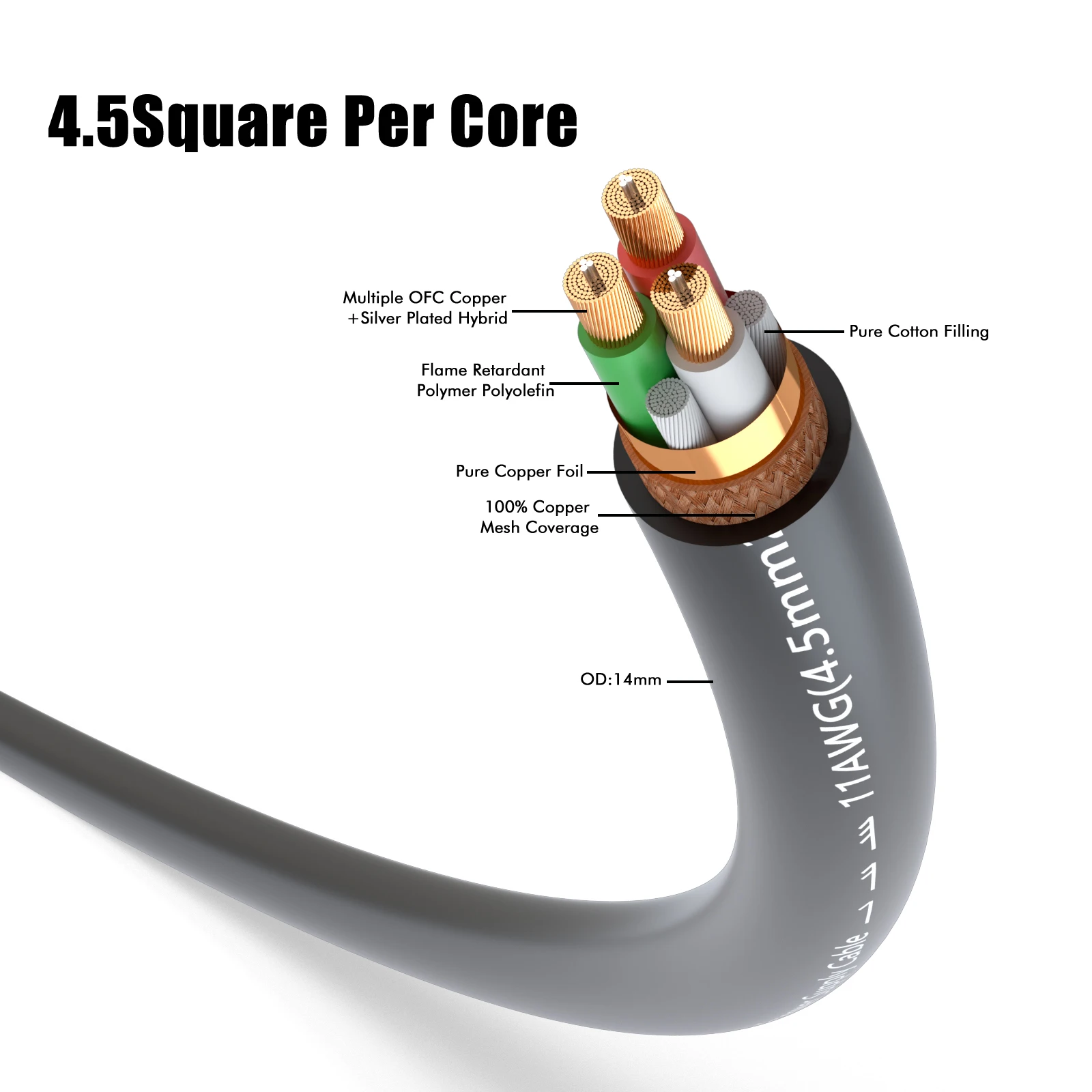 Monosaudio EU-Schuko-Stromkabel aus reinem Kupfer P901E4G 11AWG Audio-Stromkabel mit vergoldetem Stecker aus reinem Kupfer – Detail 1