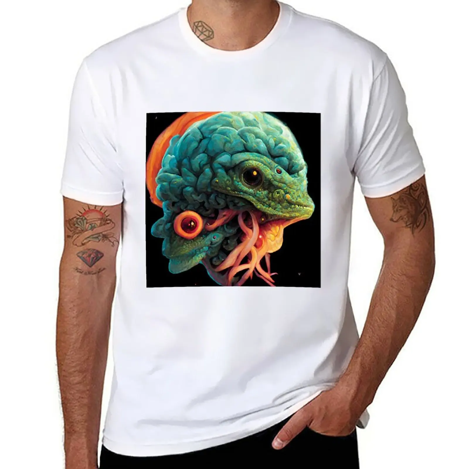 New lizard brain T-Shirt oversized t shirts Short sleeve t shirt man men t shirts