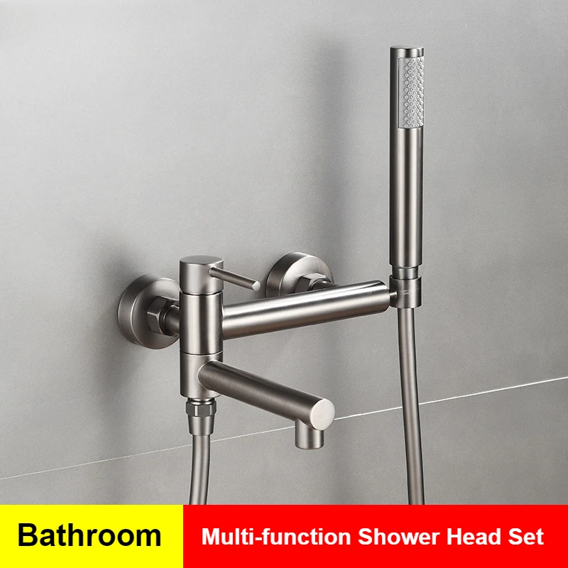 

Bathtub Faucet Shower Bathroom with Swivel Tub Spout and Handhold Shower Brass Wall Mounted Hot Cold Water Mixer Bath Tap