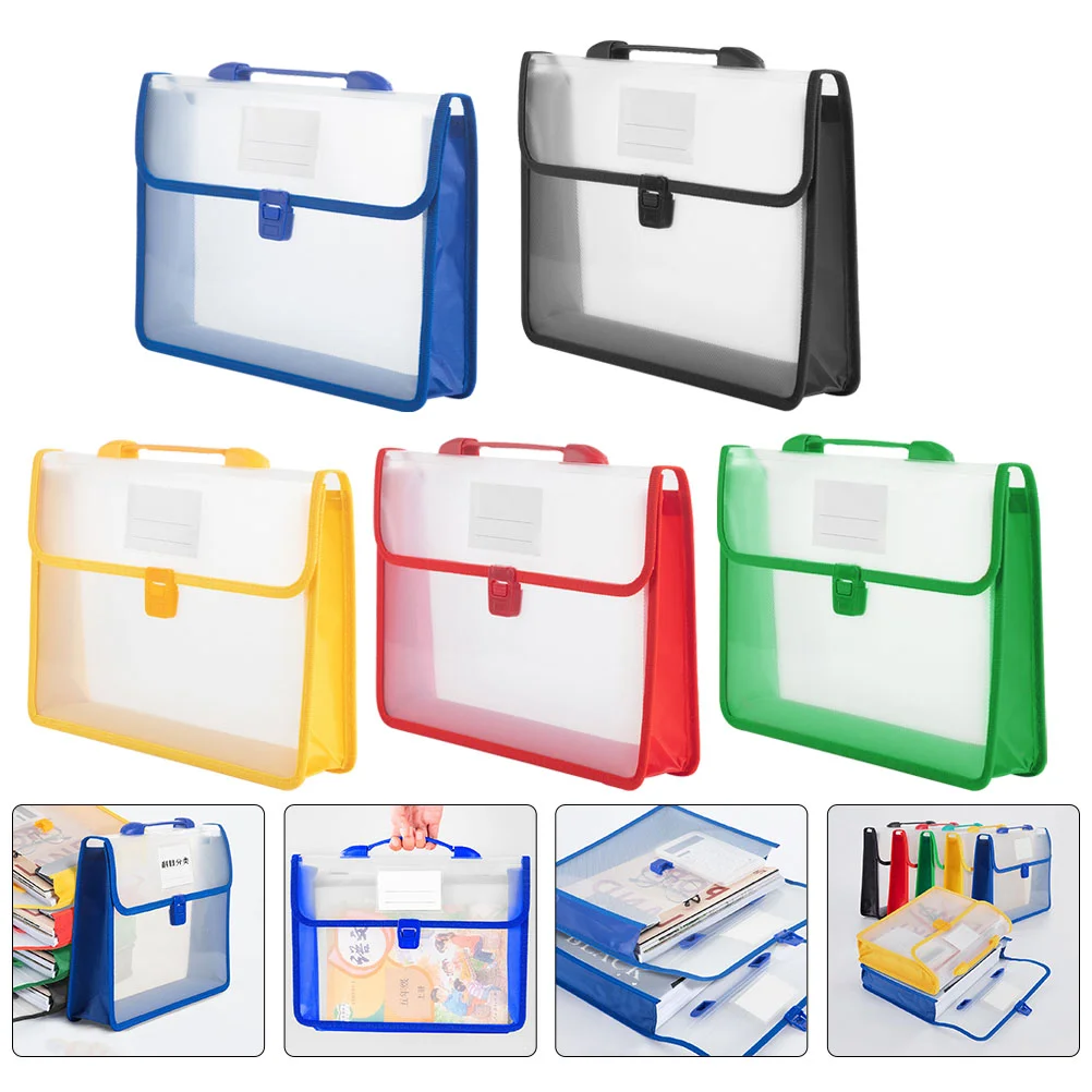 5 Pcs Handbag Sturdy Document File Bags with Buckle A4 Organizer Storage Receipt Portable Files Pp Plastic Folder