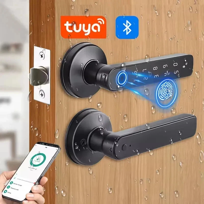tuya-app-bluetooth-smart-fingerprint-door-lock-password-mechanical-key-nfc-unlocking-for-wooden-door-handle-lock-rainproof-new