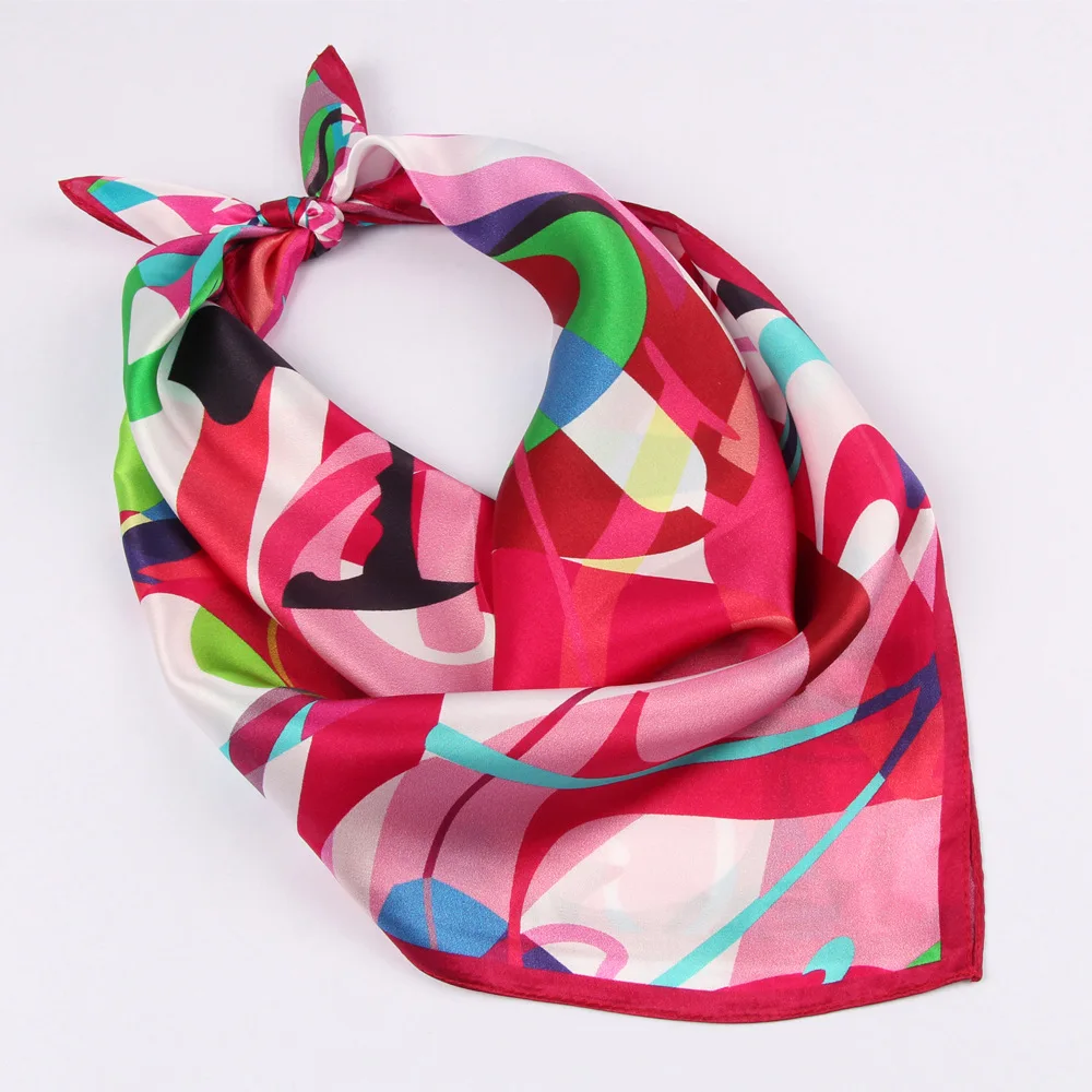 55cm Square 100% Real Mulberry Silk Satin Scarf Women Neckerchierf Headband Hair Bag Wrist Wrap Letter Zoo Flowers Trojan Saddle