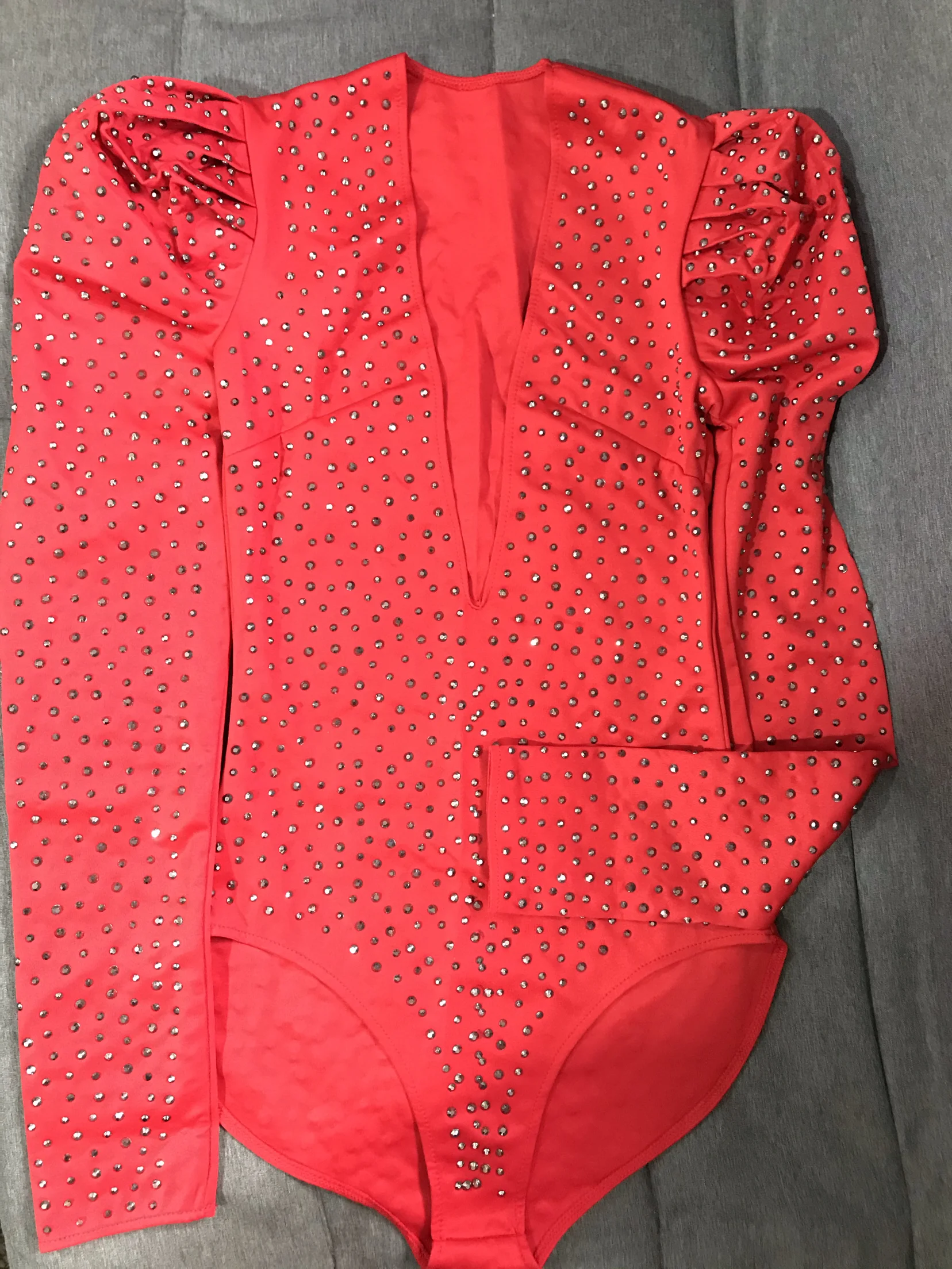 Body Sexy con cuello en V y diamantes de imitación para mujer, leotardo de cristal para fiesta en club nocturno, DJ, bailarina, cantante, Bar, actuación en el escenario