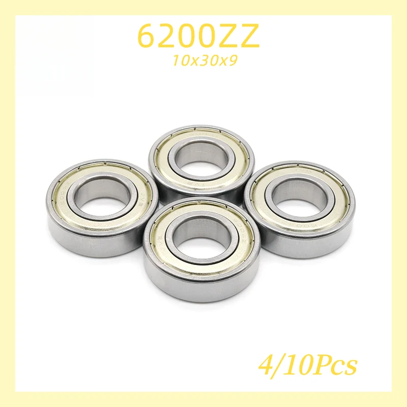 4/10Pcs 6200ZZ Deep Groove Ball Bearings 10×30×9mm Double Metal Shielded Chrome Steel Rolling Bearings