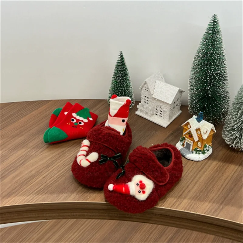 

2025 New Winter Baby Shoes Christmas Red Warm Toddler Kids Shoe Soft Sole Outdoor Tennis Fashion Little Baby Girls Sneakers