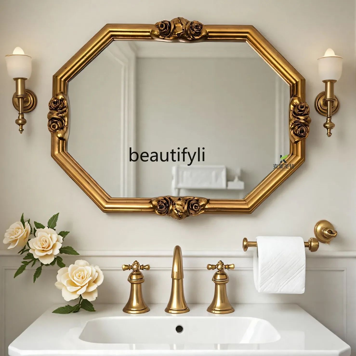 

Bathroom mirror French wall Bedroom cosmetic mirror Entrance fireplace decorative mirror Household6220