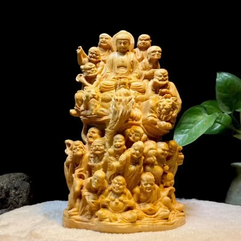 1pcs Thuja Wood Carving Eighteen Arhat Buddha Decor Tathagata Living Room Character Home Furnishings Sculptures Home decoration