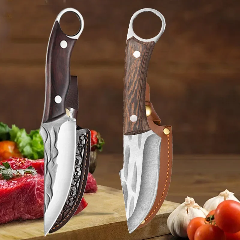 Stainless Steel Boning Knife Meat Cleaver Kitchen Knife Handmade Forged Chef's Knife for Household Wooden Handle Butcher Knife