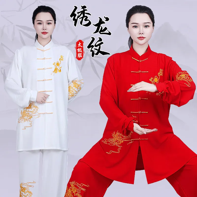 Tai Chi Uniform Women Men Polyester Taijiquan Wushu Morning Exercise Team Performance Set Middle Aged Training Clothes