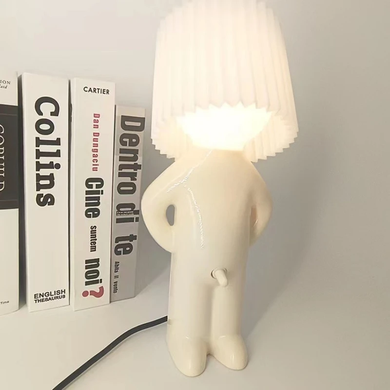 Table Lights Naughty Boy Creative Table Lamp Unique LED Pleats Reading Lighting Bedroom Bedside Night Light Children's Gift   Q