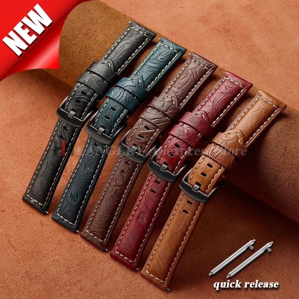 مجنون الحصان جلد طبيعي حزام (استيك) ساعة لأوميغا لبانيراي نحت الأعمال سوار 20 مللي متر 22 مللي متر 24 مللي متر 26 مللي متر الرجال النساء الأساور