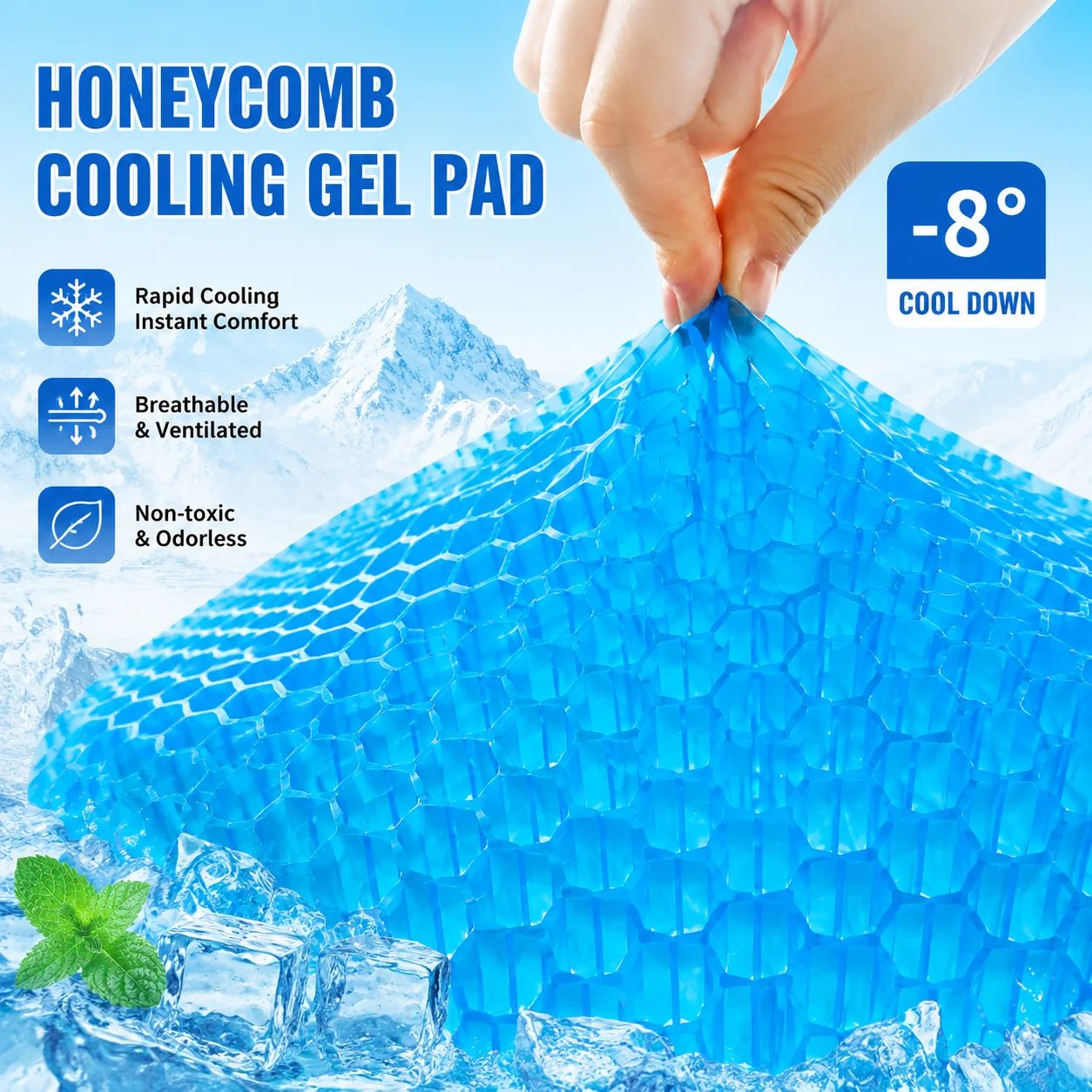 Ergonomic Cooling Gel Seat Cushion for Office Chair Car Summer Breathable Honeycomb Pad Tailbone Sciatica Pain Relief`