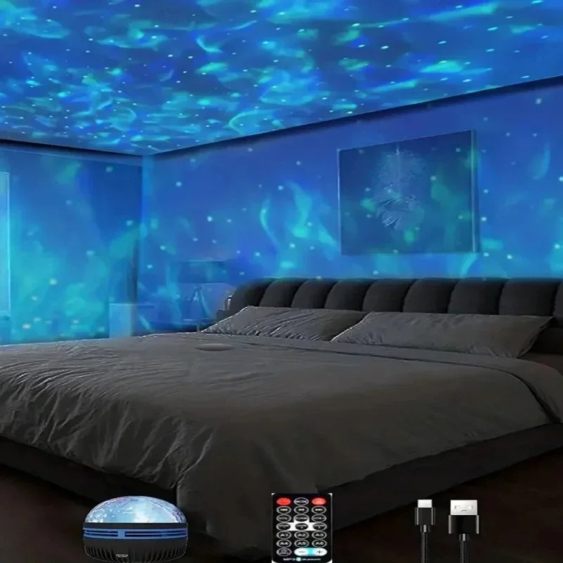 Proiettore rotante a onde oceaniche ad acqua luce notturna lampada decorativa per camera da letto luce notturna decorazione della stanza proiettore colorato con cielo stellato