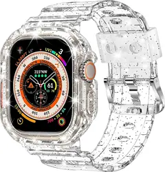 Compatible for Crystal Clear Apple Watch Bands, 45mm 44mm 42mm 41mm 40mm 38mm Bumper Case for Men Women Jelly Sport Case Band fo