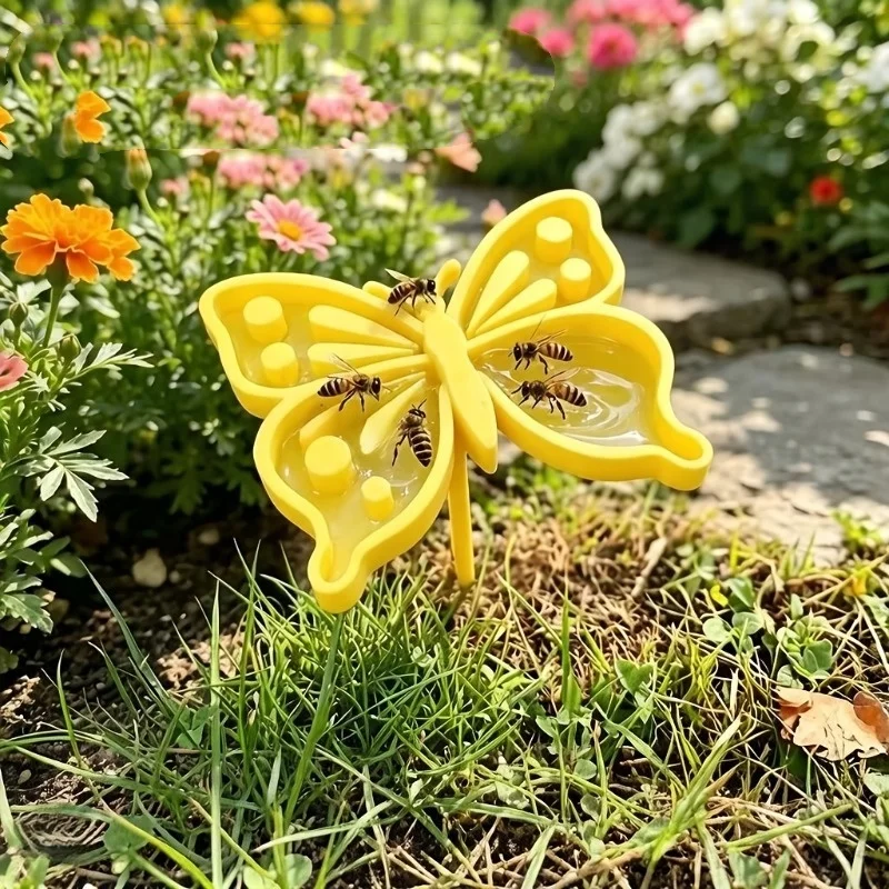 8/4-piece set of butterfly-shaped garden stakes with bee and insect water dispensers, serving as cute and creative outdoor water fountains for bees - helping bees and other insects obtain water on hot days, garden deco