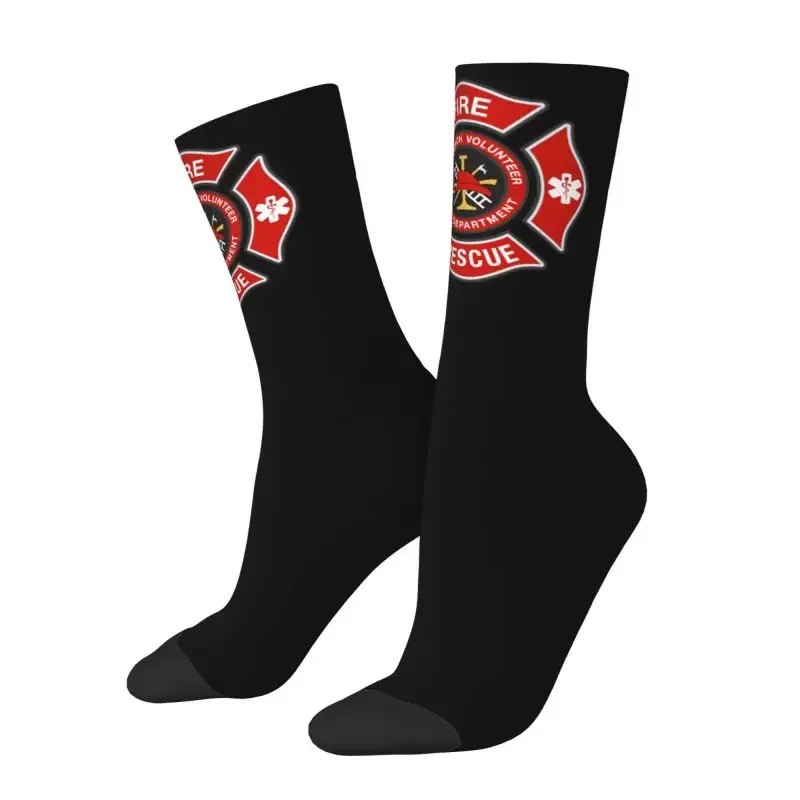 Fashion Rescue Firefighter Socks Men Women Warm 3D Print Funny Fireman Sports Football Socks