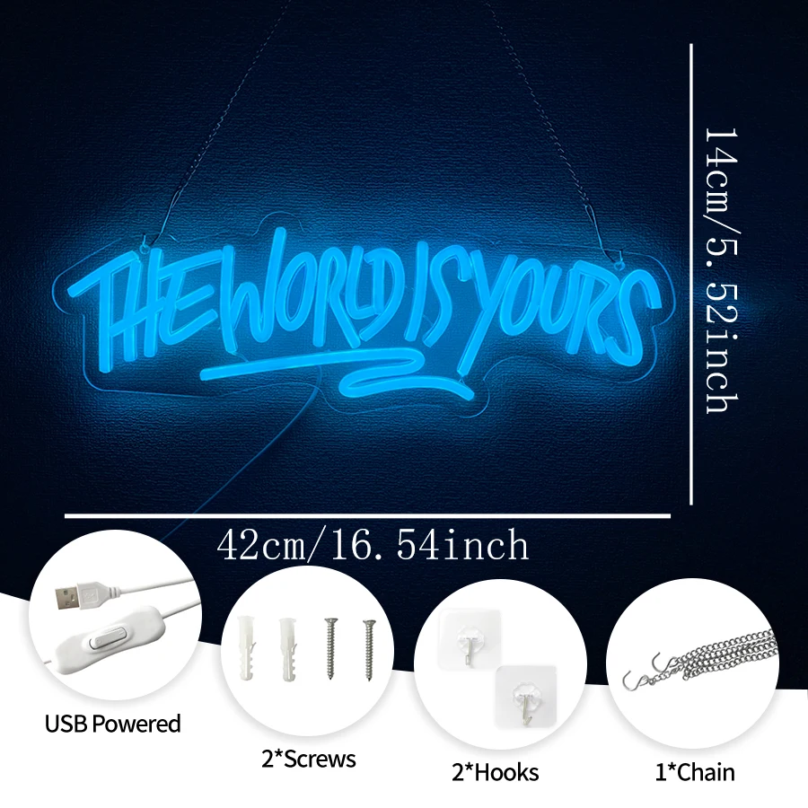 The World Is Yours Neon Sign for Wall Decor USB Power LED Light Signs for Bedroom Game Room Mens Cave Bar Birthday Party Decor
