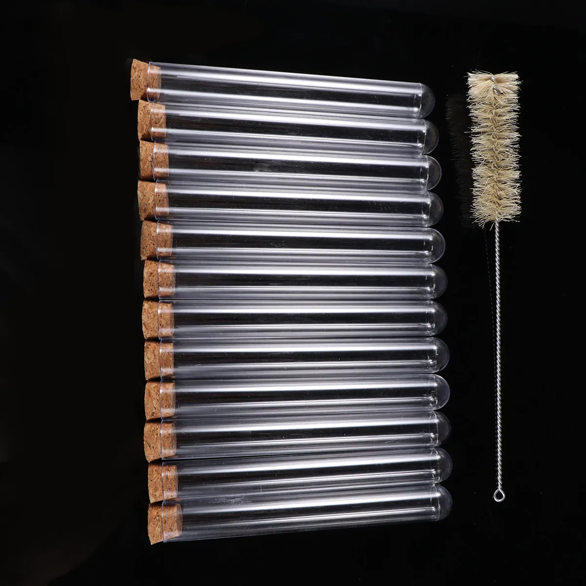 12 tubos de ensaio de plástico 20x150mm, tampa de madeira premium, à prova de vazamento, para experimentos químicos, loção e gel