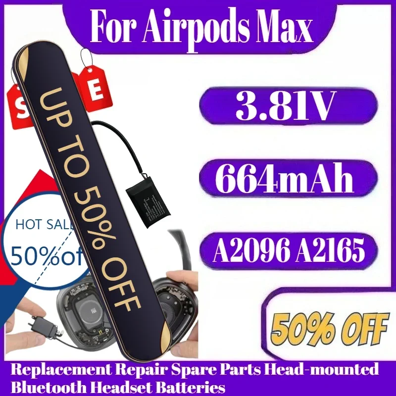 

A2096 A2165 For Airpods Max 3.81V 664mAh Battery Replacement Repair Spare Parts Head-mounted Bluetooth Headset Batteries