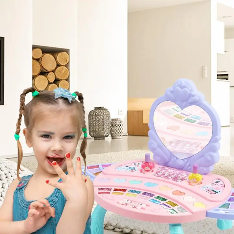 Kids Makeup Kit For Girl Real Little Girls Makeup Set Dressing Table Toy Princess Makeup Palette With Mirror Washable Make Up To