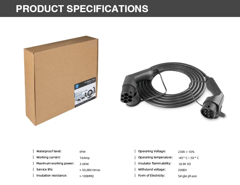 BESEN New Energy Electric Vehicle Charging Cable Mode 3 1Phase IEC62196-2 Type 2 TPU High Compatibility 16A  EV Charger Cable