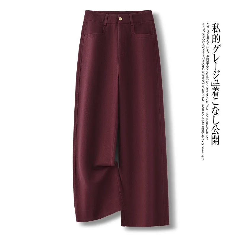 بنطال Ankola أحمر مستقيم الساق للنساء والشتاء، جينز أنيق بقصة ضيقة لشخصيات صغيرة