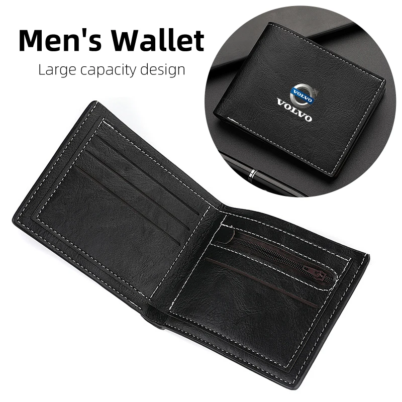 Men Wallet Car Logo Leather Coin Purse Personalised ID Card Holder For Volvo XC90 XC60 C30 T6 S60 C70 XC40 S80 S40 AWD V90 S90