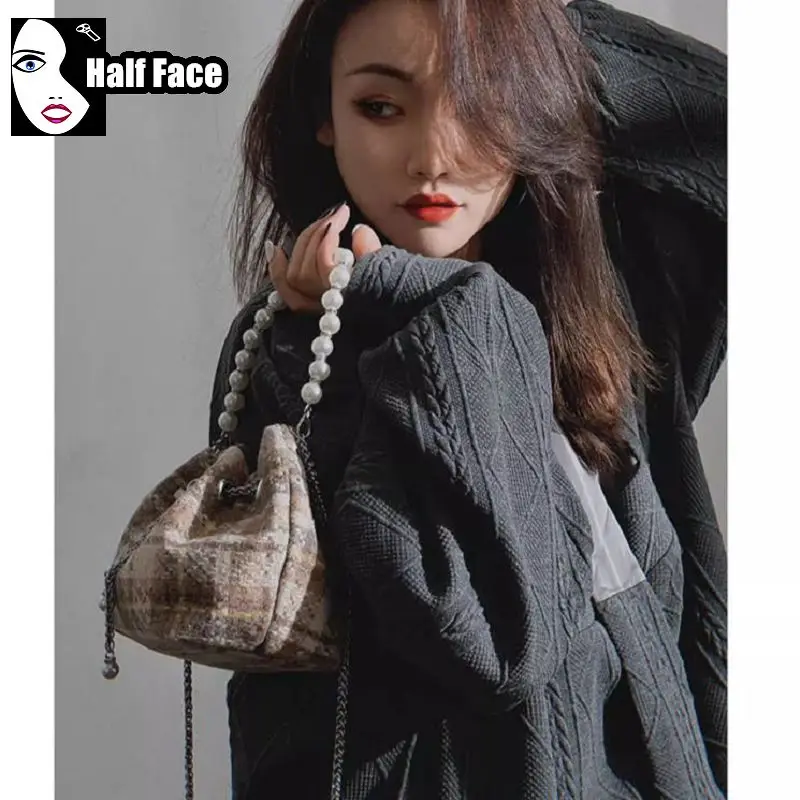 Y2K tas tangan Gotik wanita Harajuku, tas tote Mini rantai mutiara Lolita canggih desain Punk