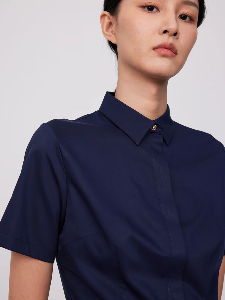 Women's Office Lady Short Sleeve Basic Dress Shirt Without Pocket Female Non-iron Casual Slim-fit Slight Strech Blouse Shirts