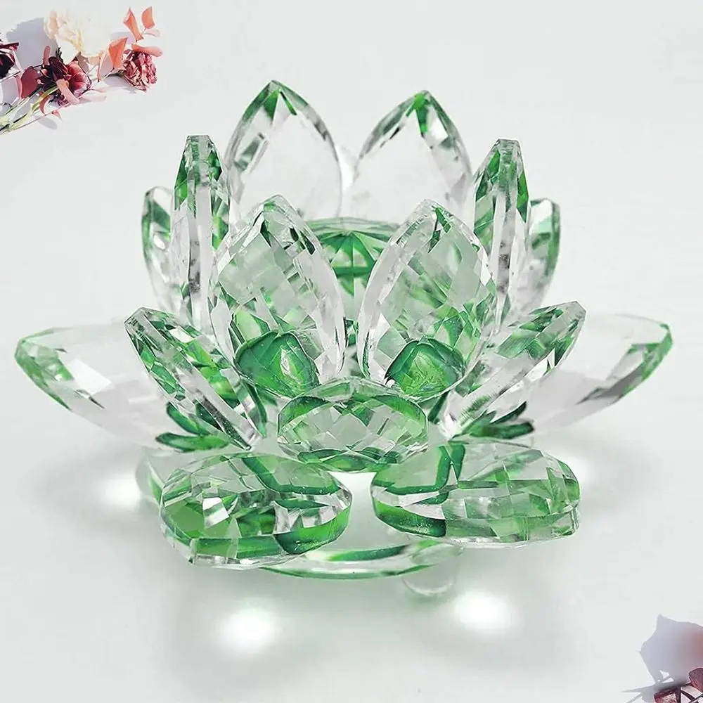 Hue Reflection Crystal Lotus Flower Anti-slip Sturdy Crystal Flower Figurine 3 Foots 3 Layers Glass Lotus Feng Shui Decor