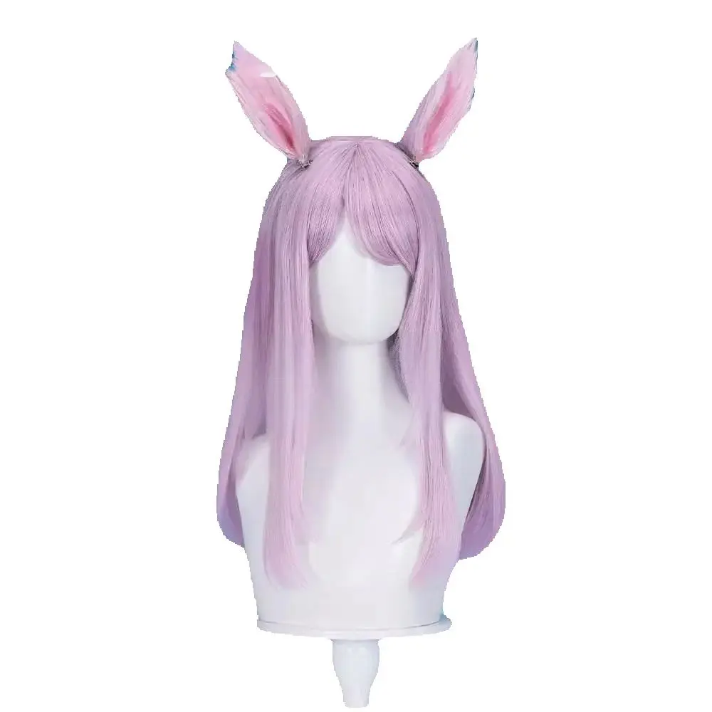 

Lavender Long Straight Wig with Pink Fluffy Bunny Ears Anime Cosplay Kawaii Style Synthetic Hair for Halloween Party Costume