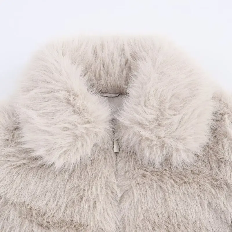 Damska modna kurtka z efektem sztucznego futra, zapinana na zamek, jesienno-zimowa, nowość, uniwersalna, długa, z wykładanym kołnierzem.