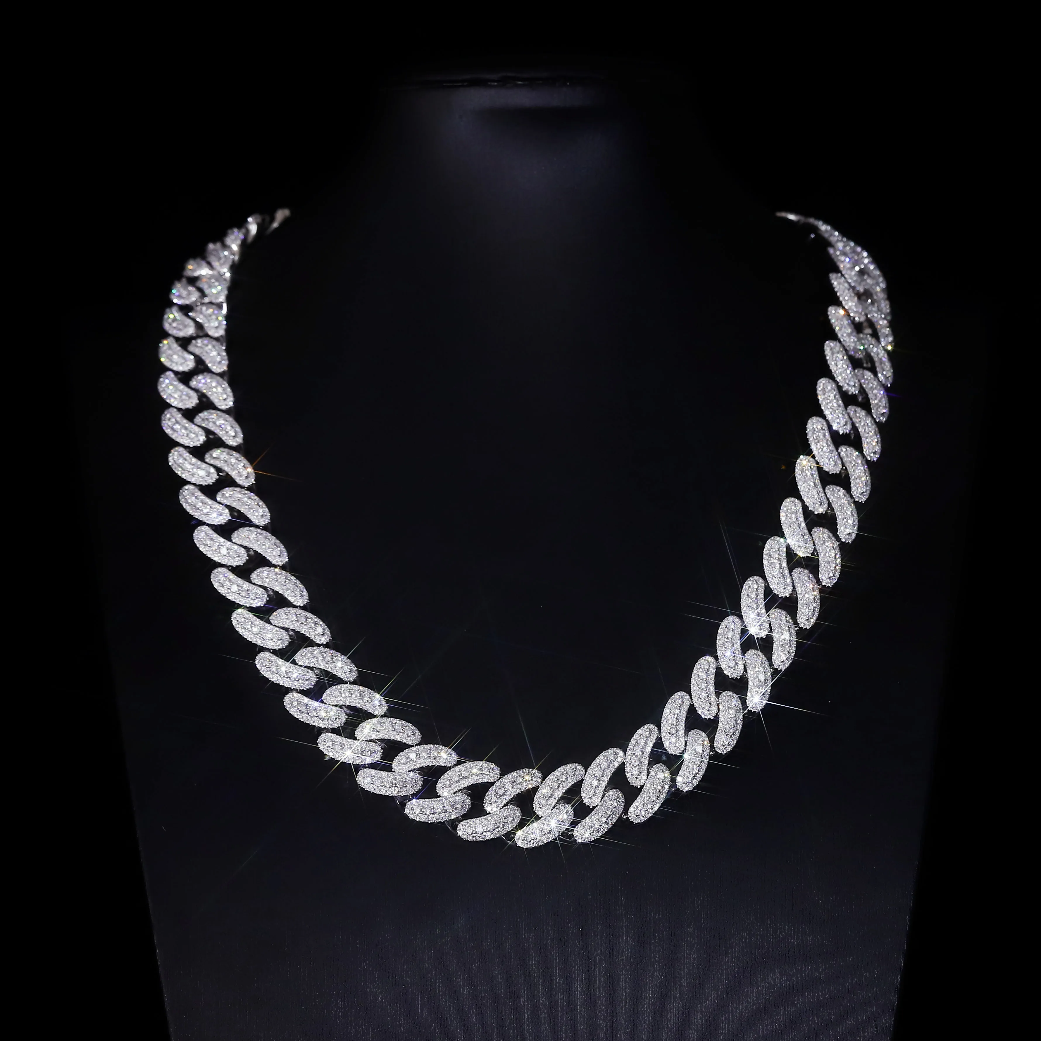Moissanite Necklace For Men Iced Out Cuban Link Chain Hip Hop Jewelry For Party Nightclub Daily Wear Gift