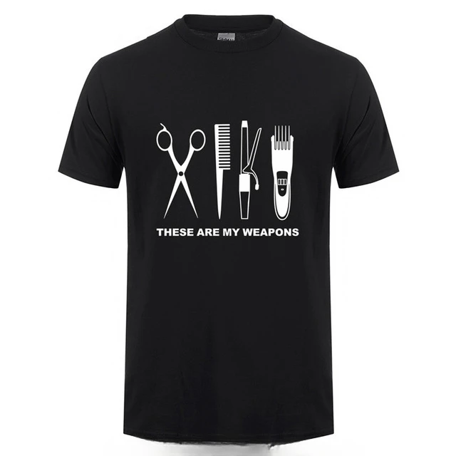 Men Short Sleeve O-Neck Cotton Harajuku Casual Hairdresser Weapon  Scissors Clothing Summer Tops Tee Barber Funny T-Shirt