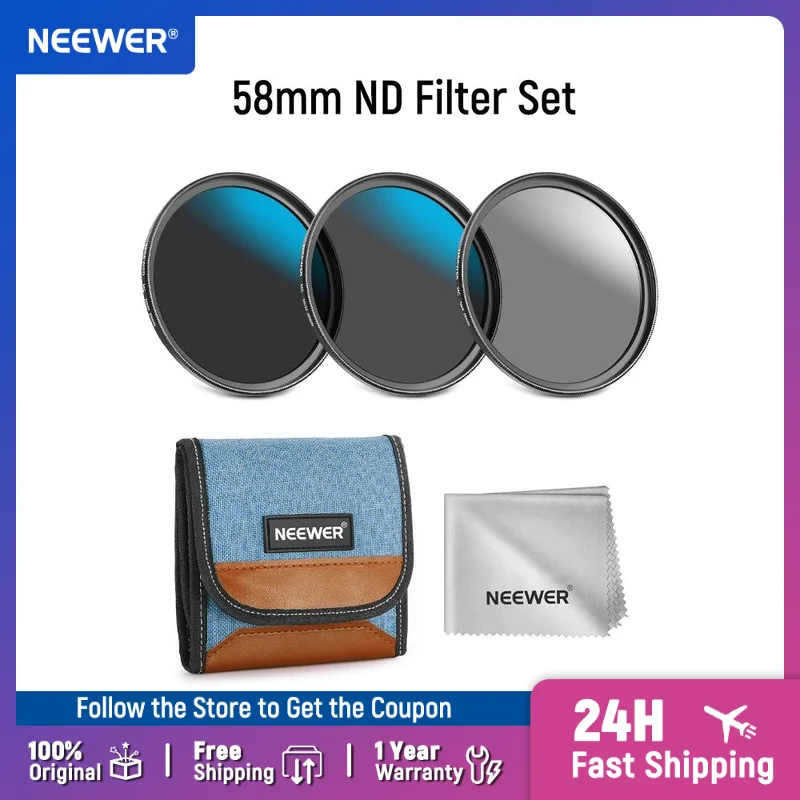 NEEWER 58mm ND Filter Set ND8/32/64 (3/5/6 Stops) Multicoated Neutral Density Camera Lens Filter Photography Accessories