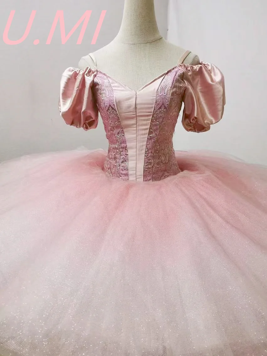 Bela Adormecida-vestido de balé para adultos e crianças, vestido tutu, rosa, competição de dança solo