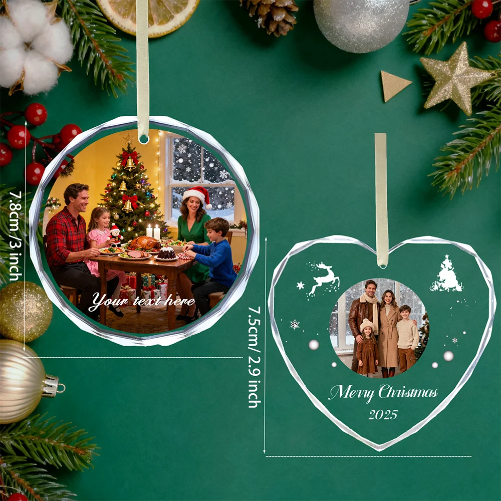 Ornement de Noël personnalisé, pendentif en cristal photo personnalisé, cadeau de Noël unique pour les couples, décor d'arbre de Noël pour la maison familiale